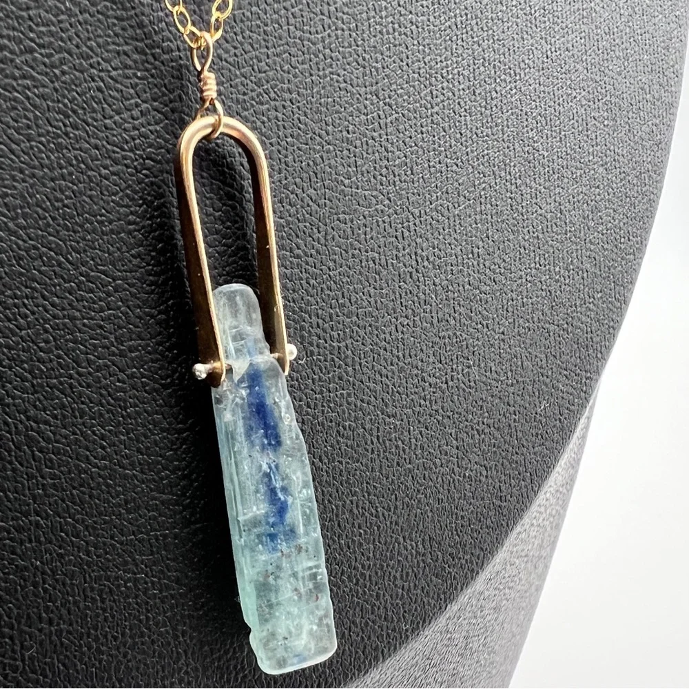 Kyanite Stone Pendant 16” Gold Necklace - Picture 4 of 7